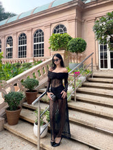 Black Sheer Lace Off-Shoulder Ruched Bodycon Dress