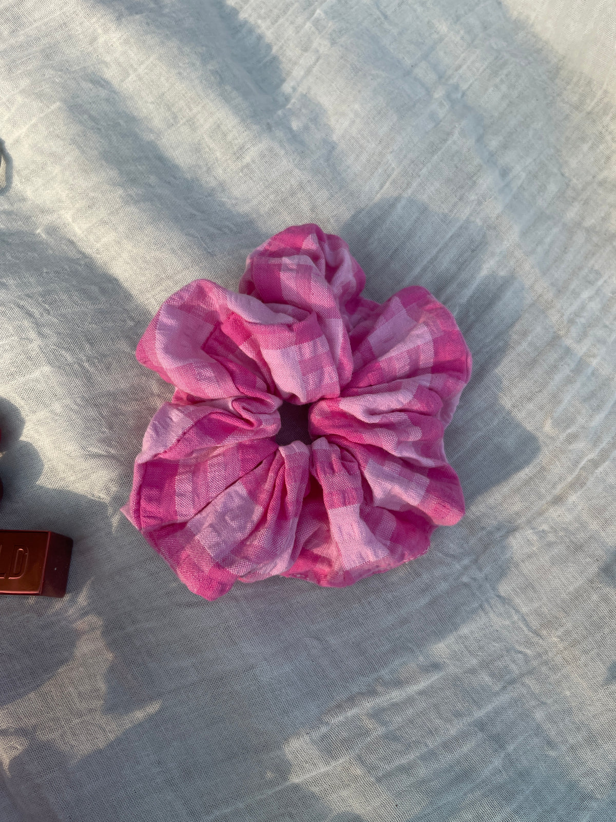 Pink Seersucker Scrunchie