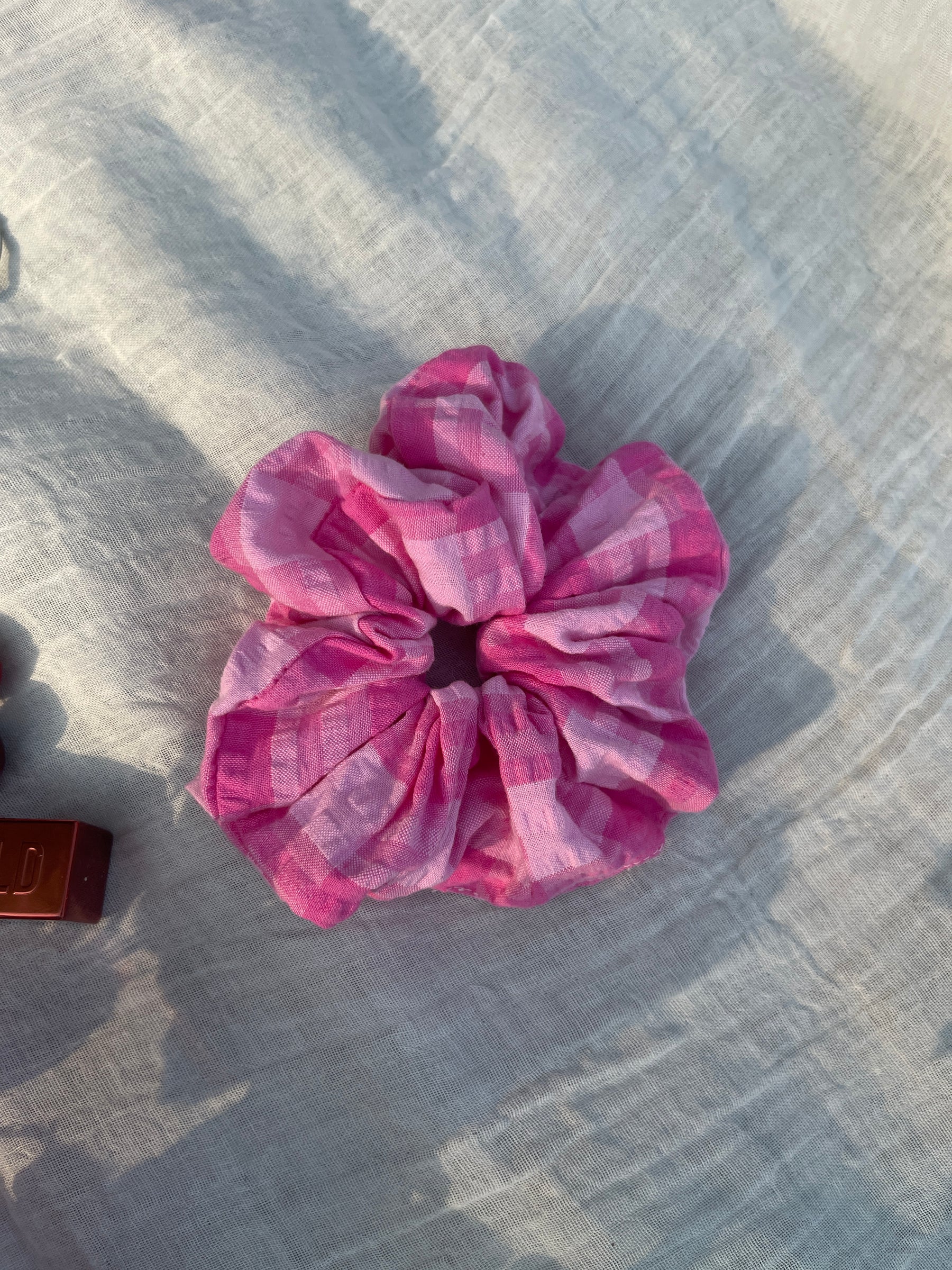 Pink Seersucker Scrunchie