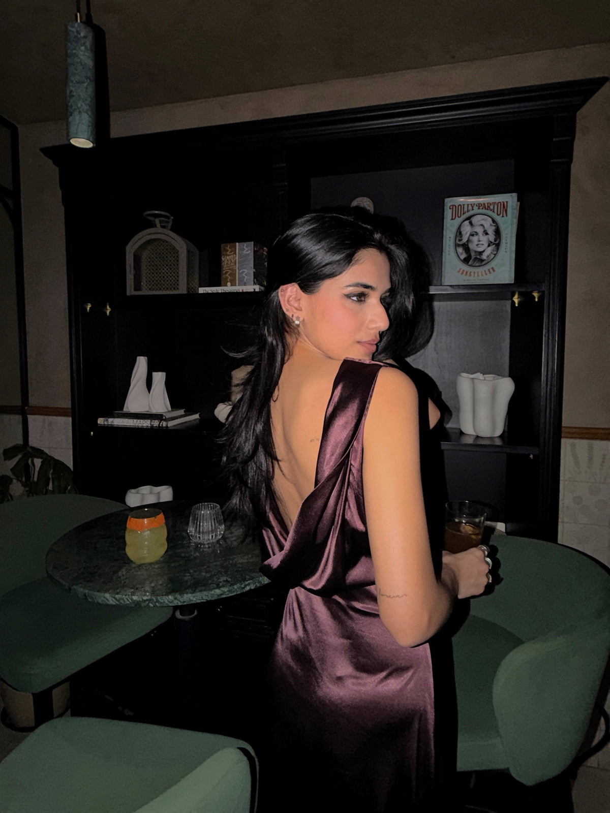 Midnight Plum Cowl Back Satin Maxi Dress