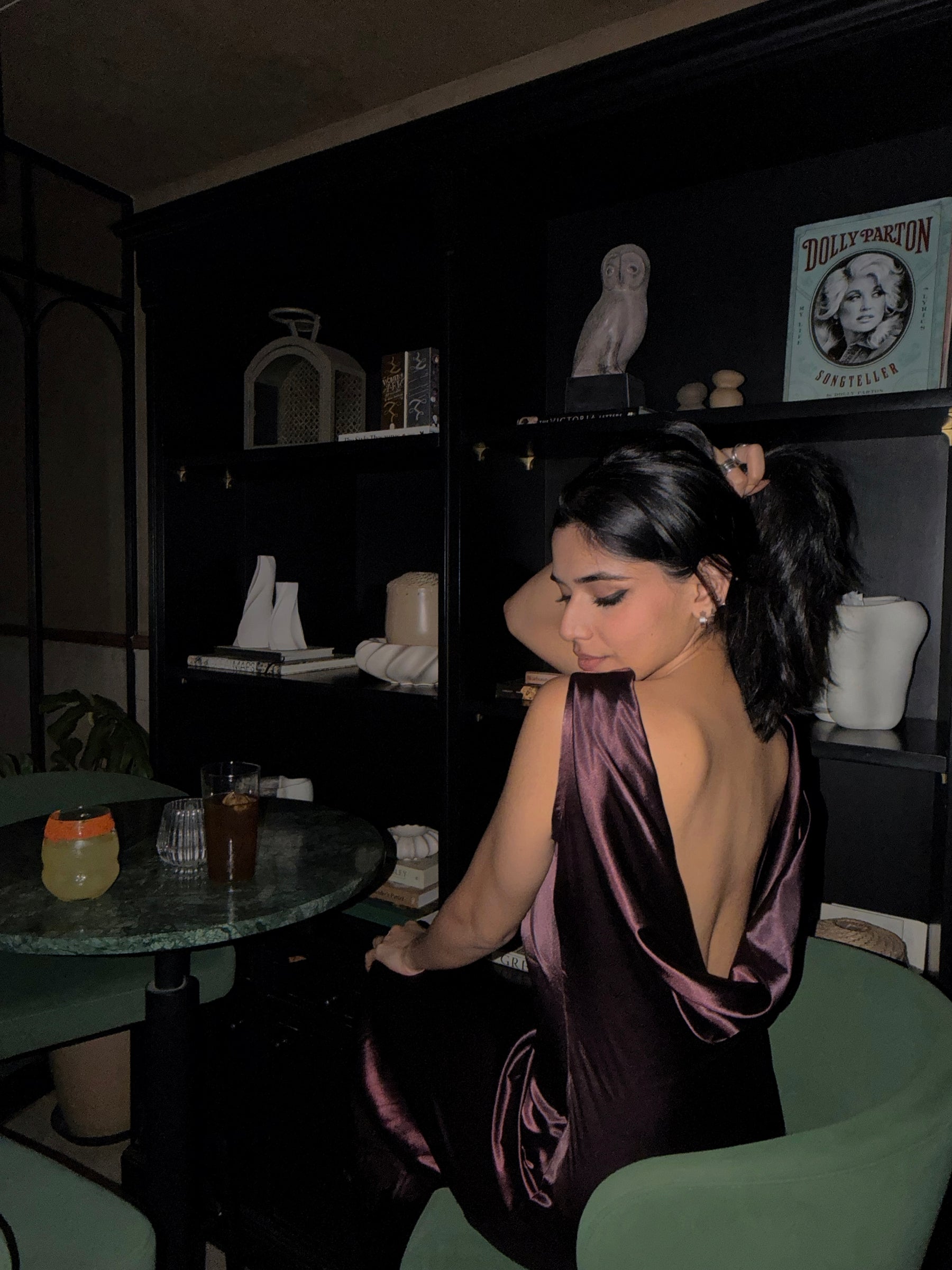 Midnight Plum Cowl Back Satin Maxi Dress