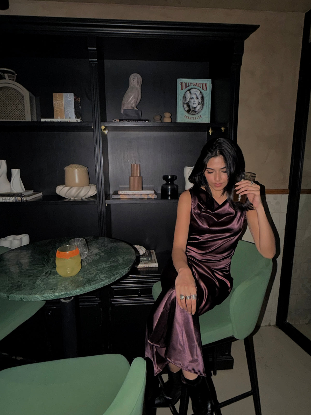 Midnight Plum Cowl Back Satin Maxi Dress