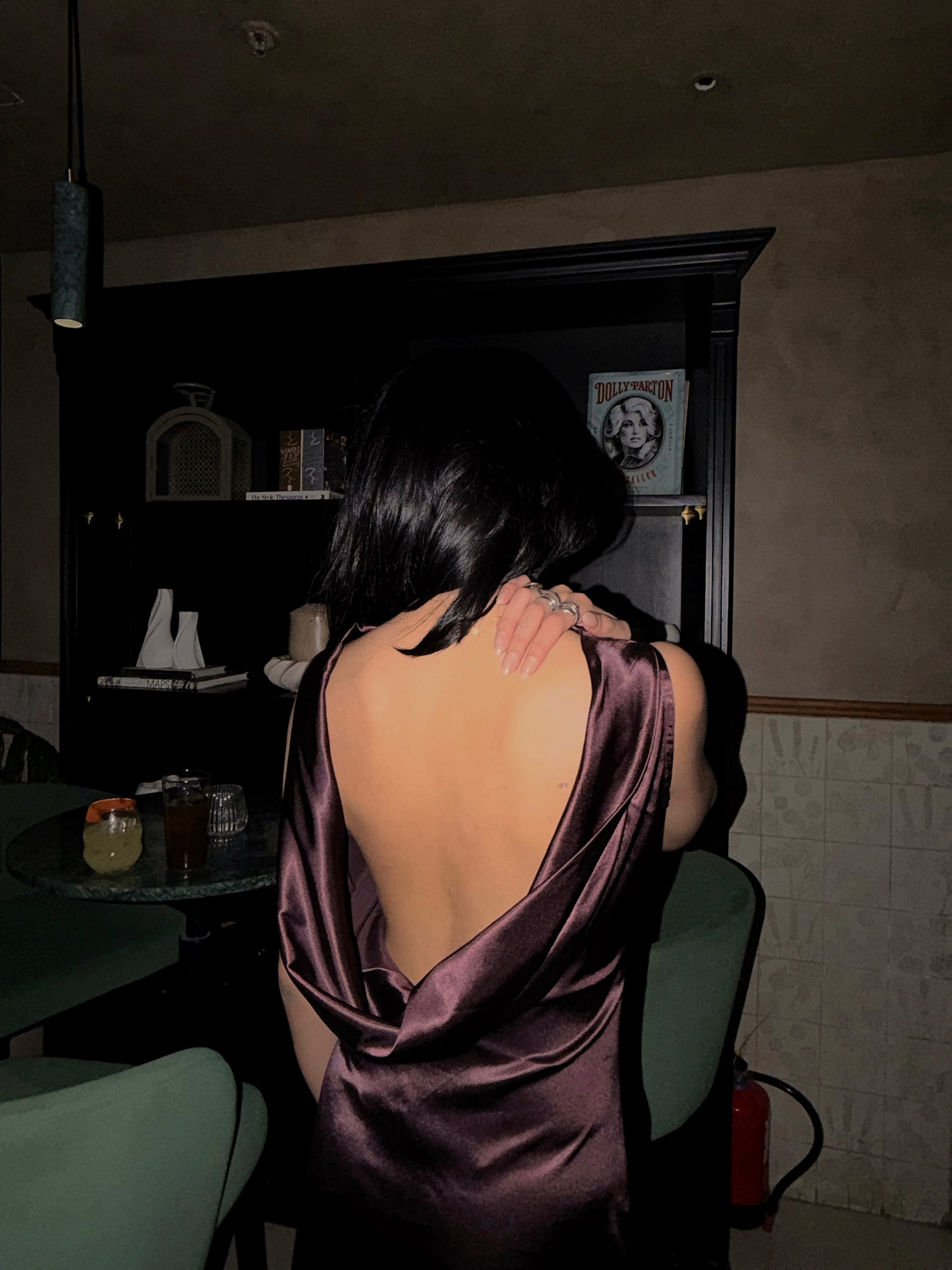 Midnight Plum Cowl Back Satin Maxi Dress