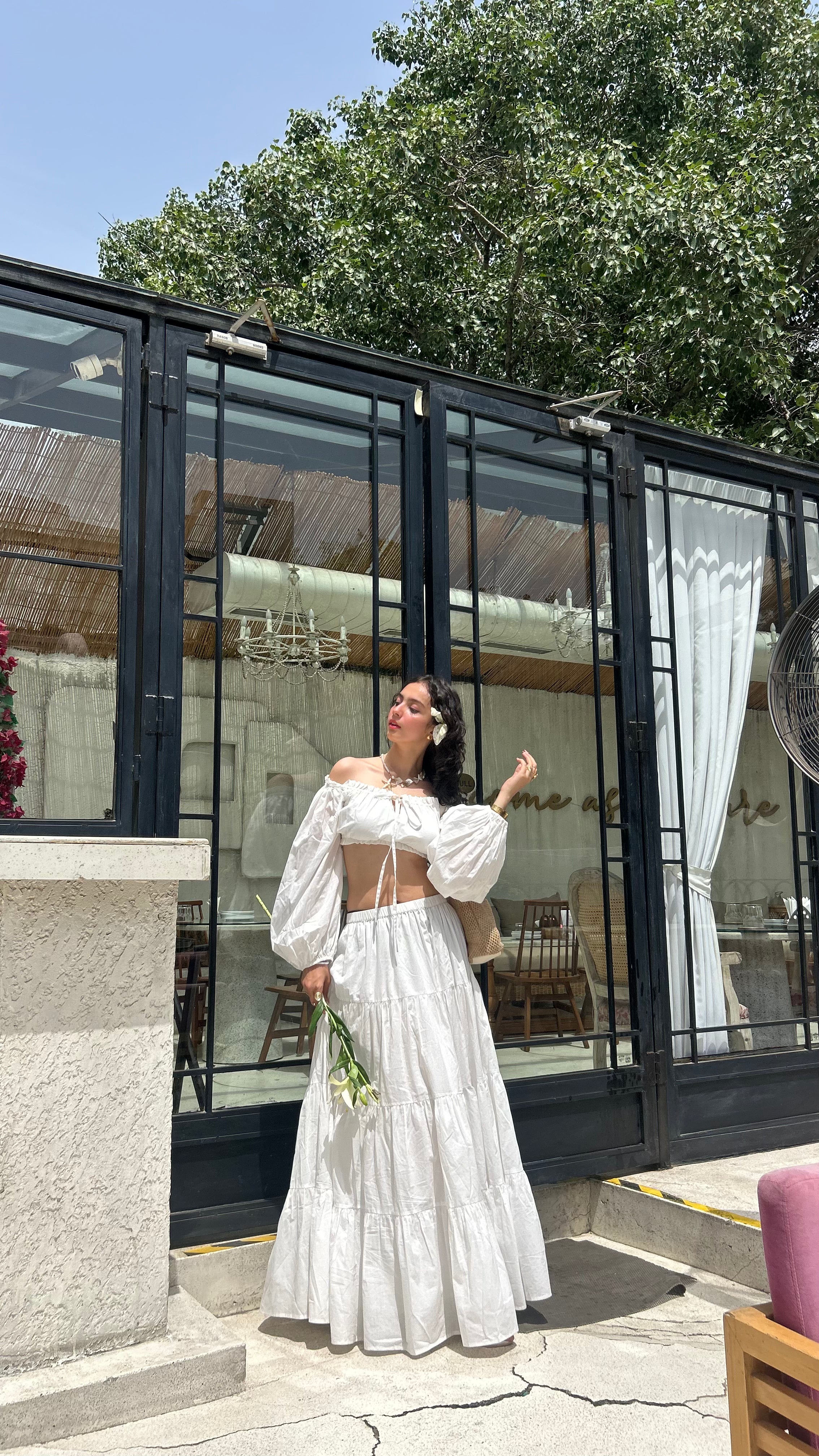 White Off-Shoulder Co-ord Set