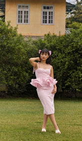 Pink Gingham Peplum Top & Skirt Set