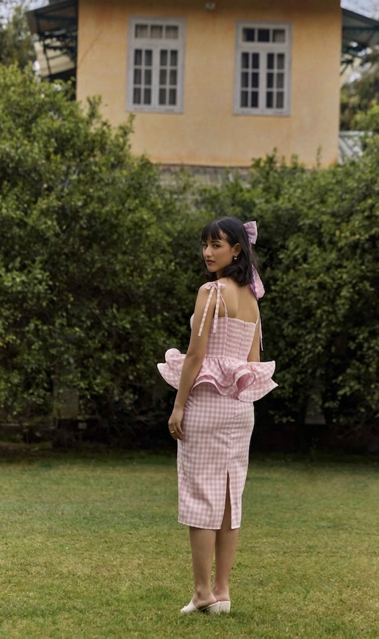 Pink Gingham Midi Skirt