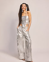 Silver Twill Corset Top and Cargo Pant Set