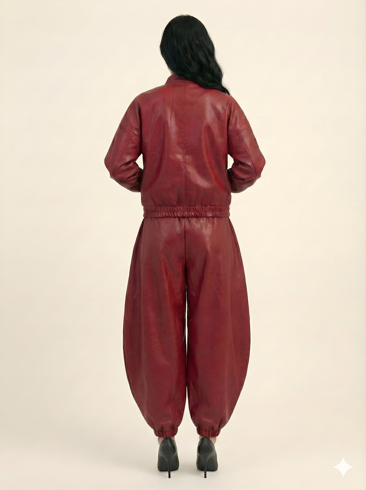 Red Faux Leather Barrel Pants