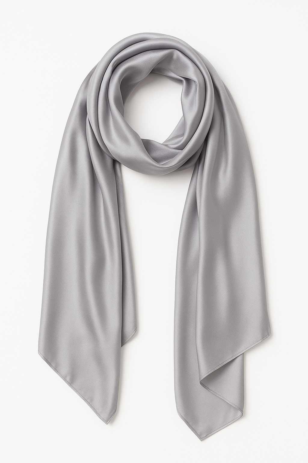 Silver Satin Halter Neck Dress with Scarf