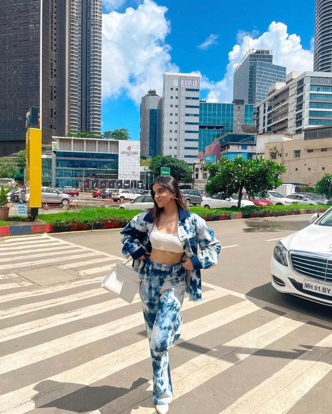 Blue and White Tie-Dye Effect Oversized Jacket