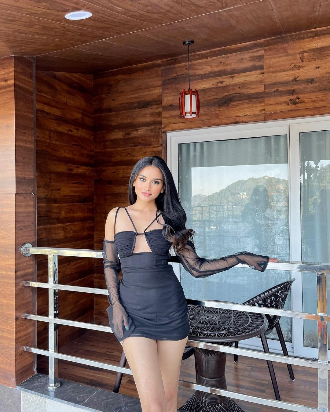 Black Mini Dress With Gathered Bust Detail