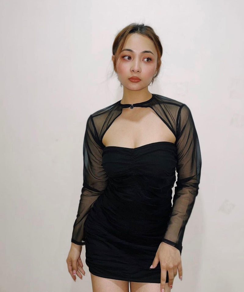 Smoke gathered asymmetrical dress