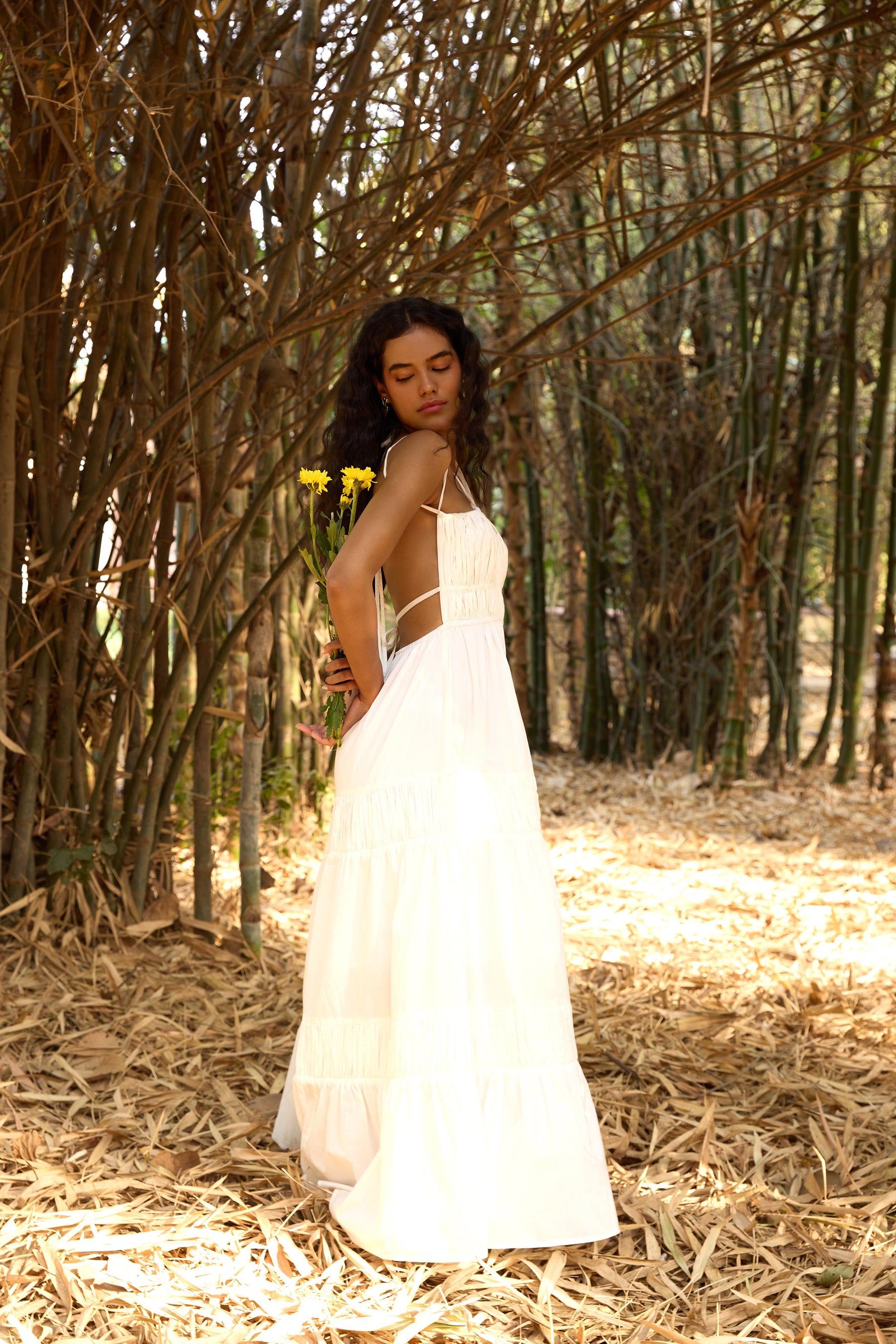 White Gathered Maxi Dress