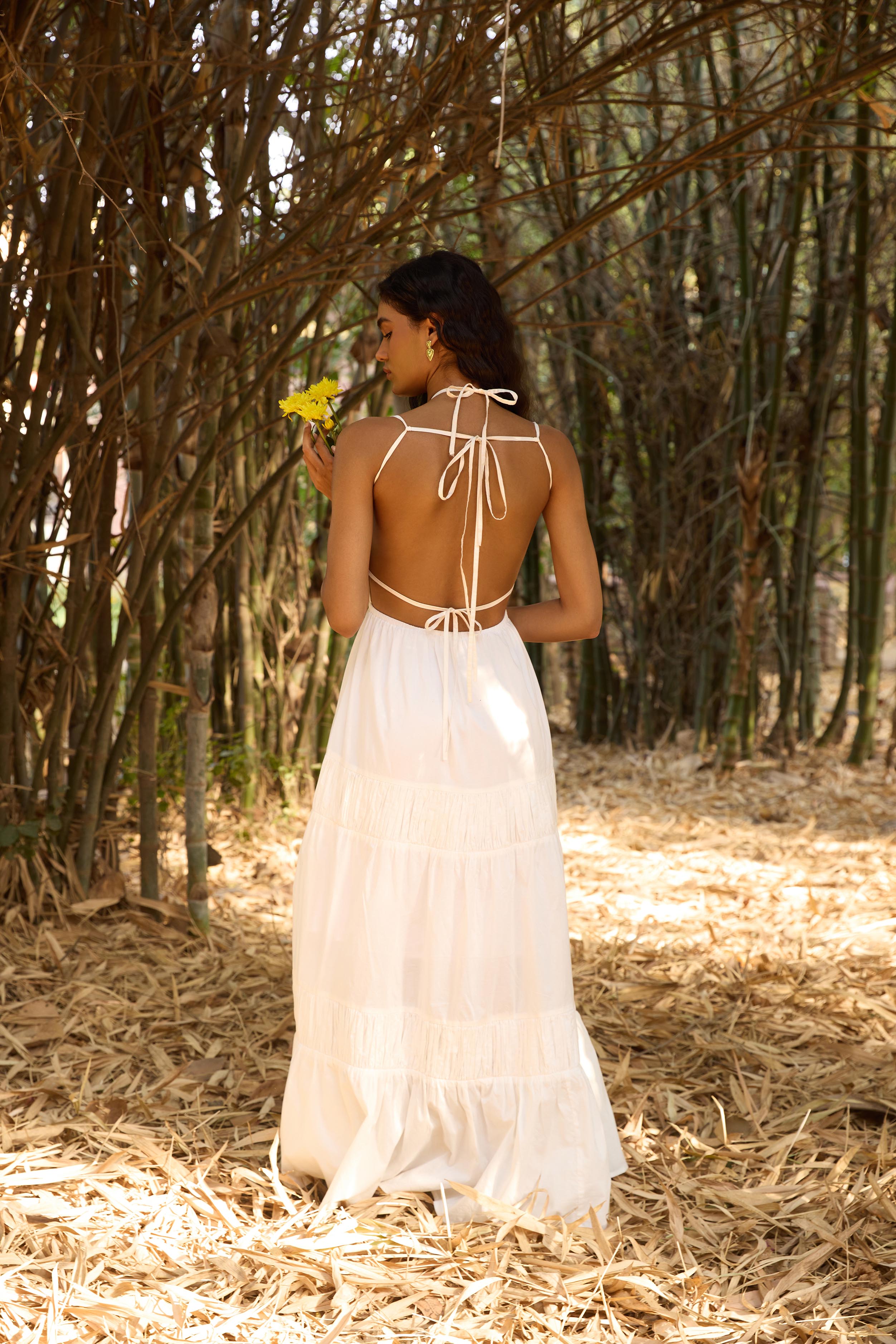 White Gathered Maxi Dress