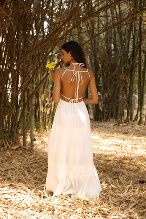 White Gathered Maxi Dress