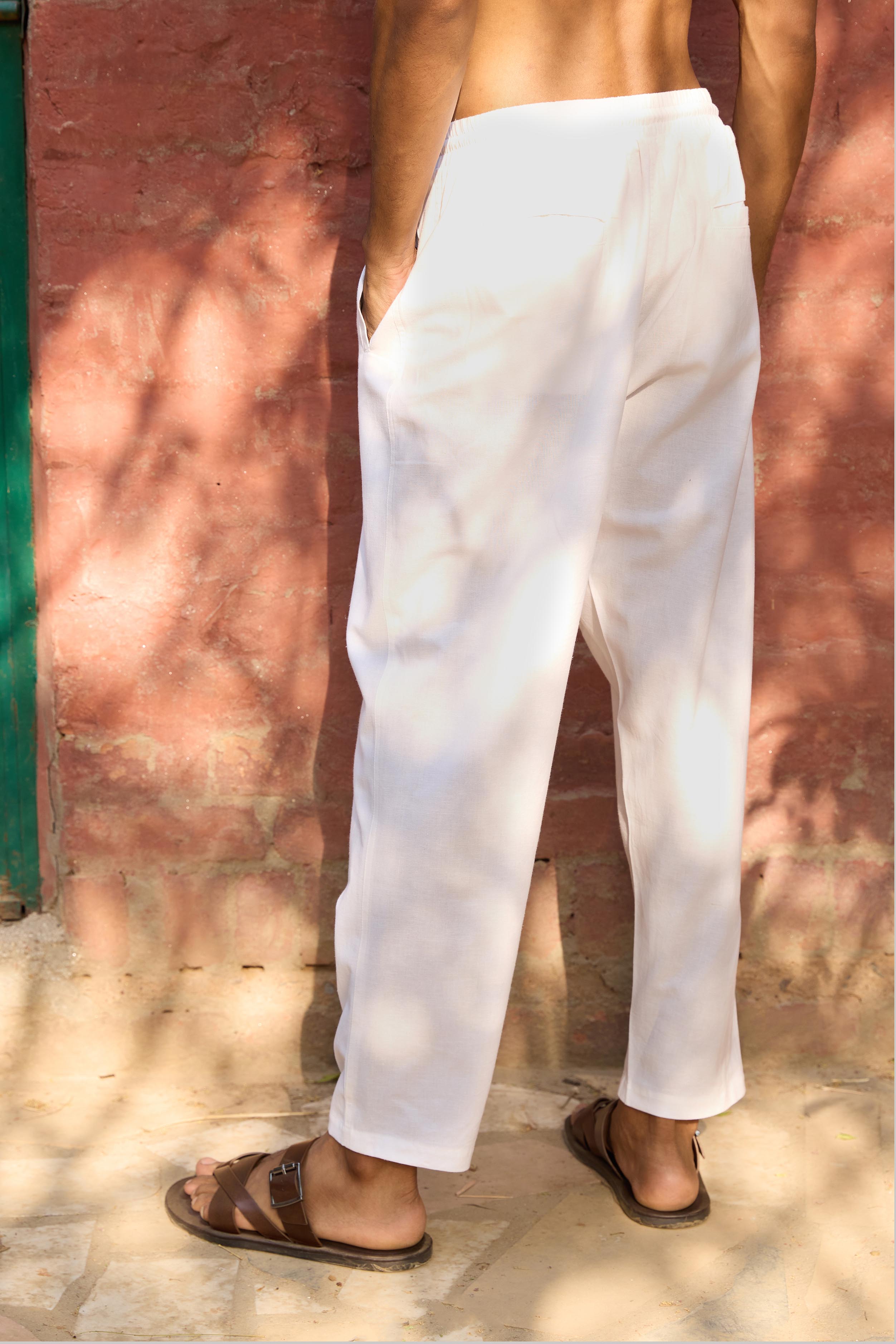 White Relaxed Fit Men's Trouser