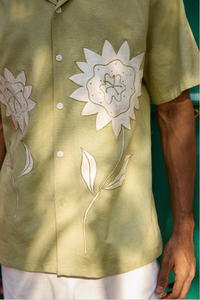 Green Flower Applique Shirt