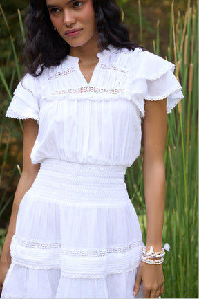 White Smocked-Waist Mini Dress