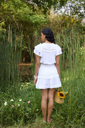 White Smocked-Waist Mini Dress