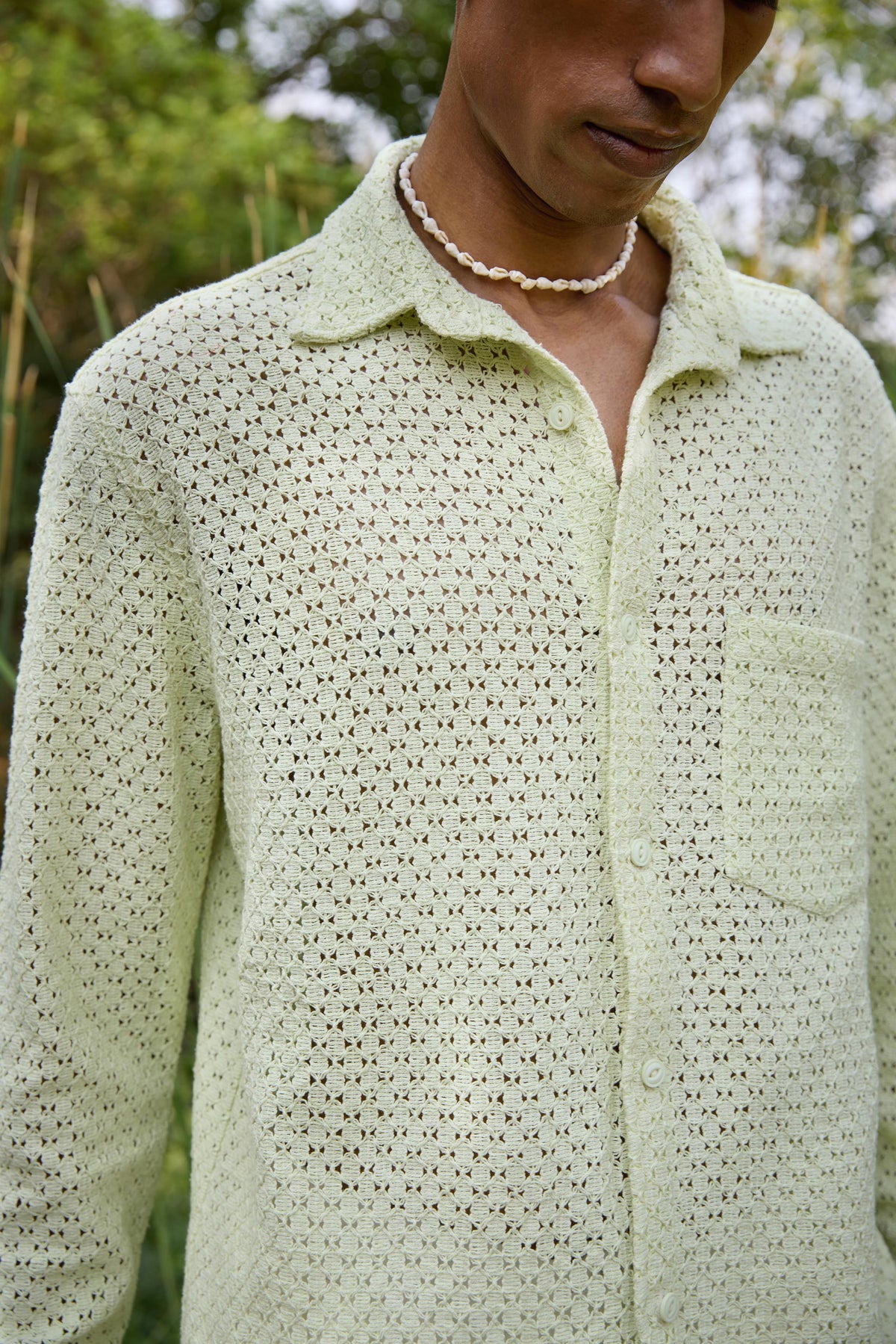 Lime Green Full Sleeves Lace Shirt