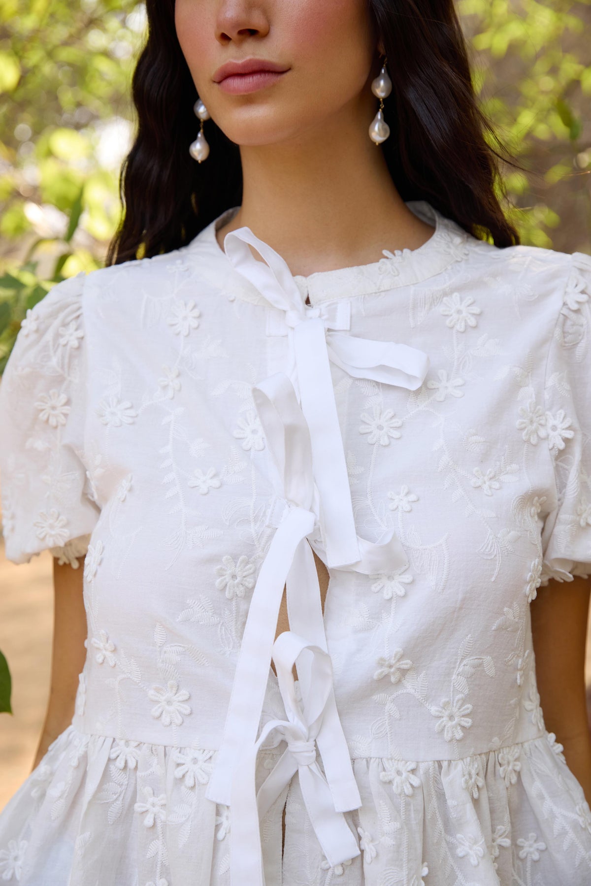 Schiffli Front Tie-up Peplum Top