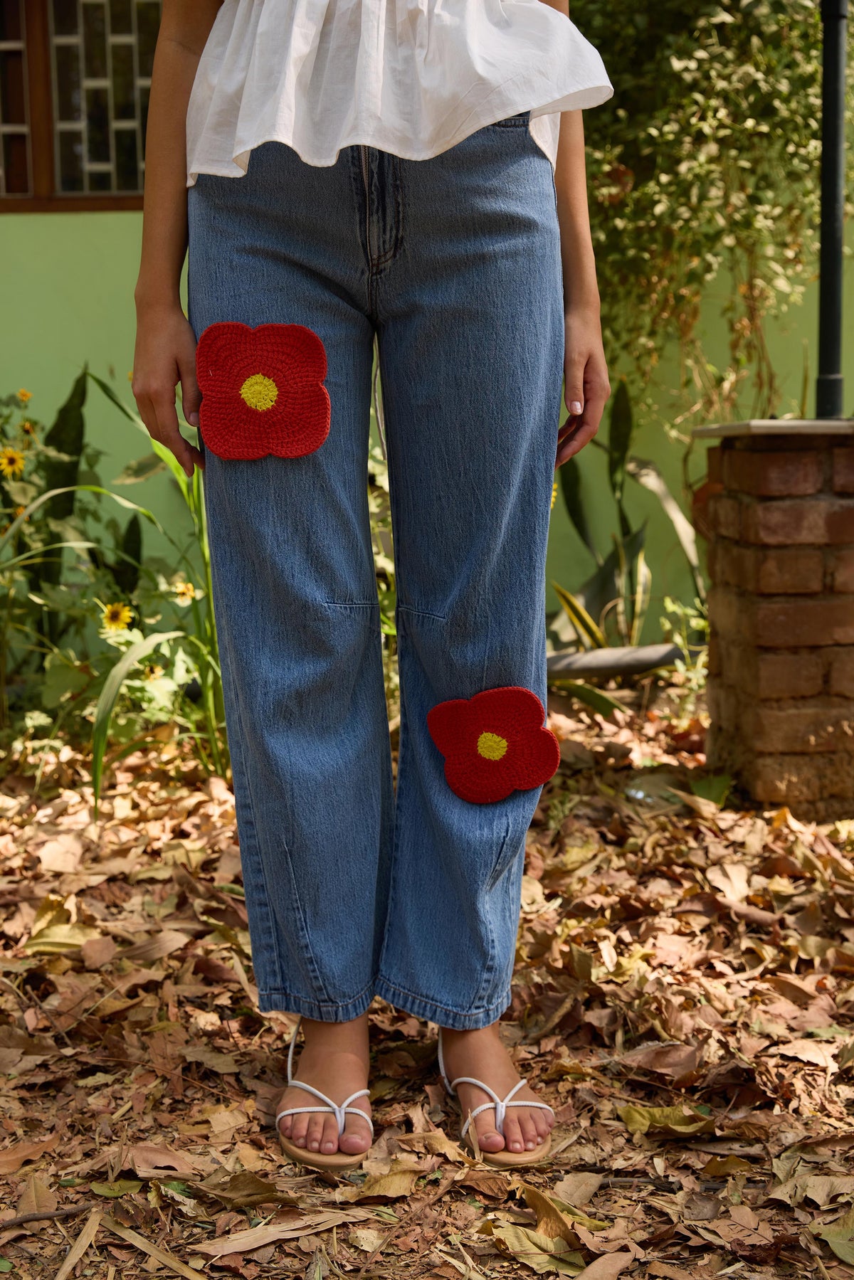 Flower Applique Straight Fit Jeans