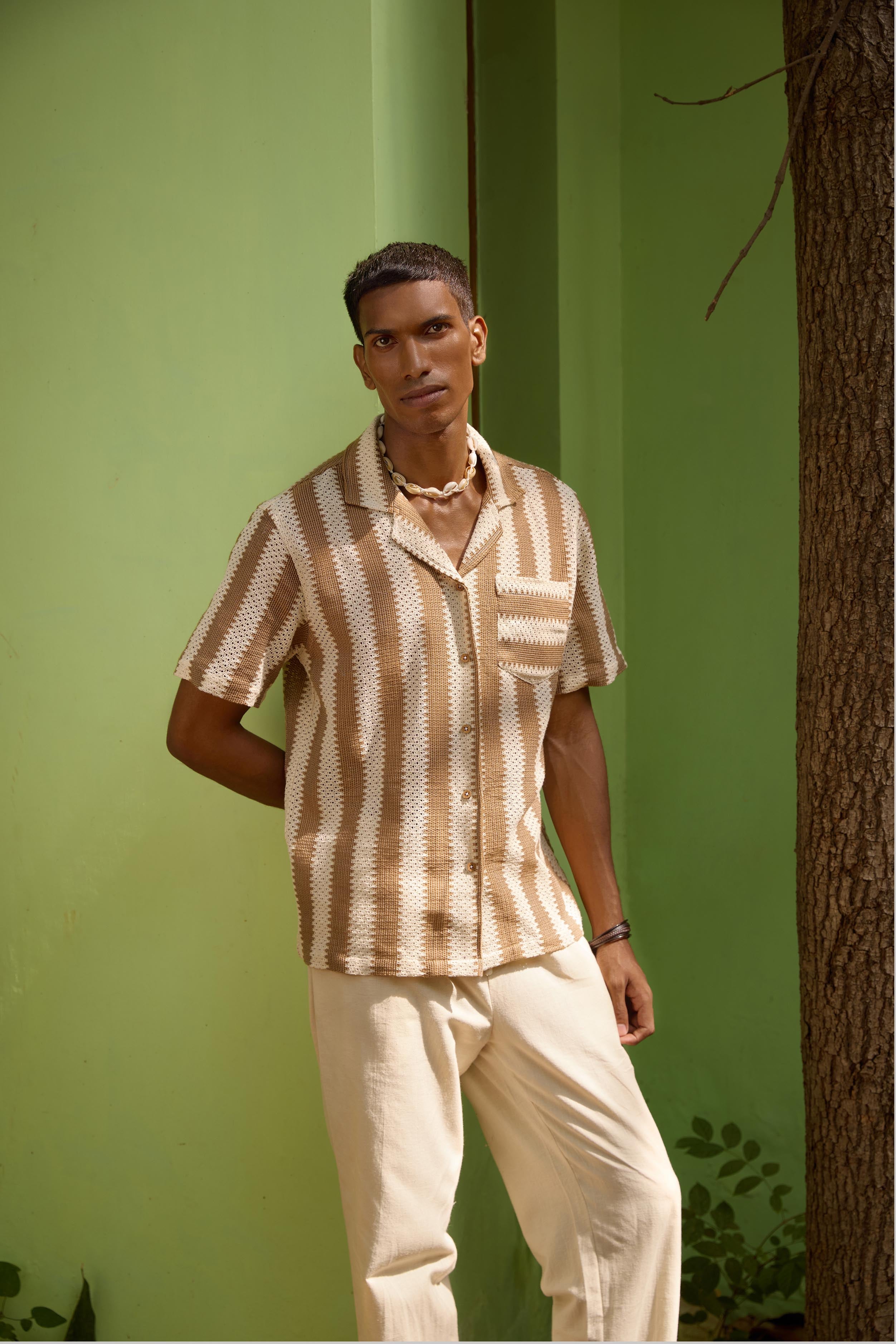 Brown Stripe Half Sleeves Shirt