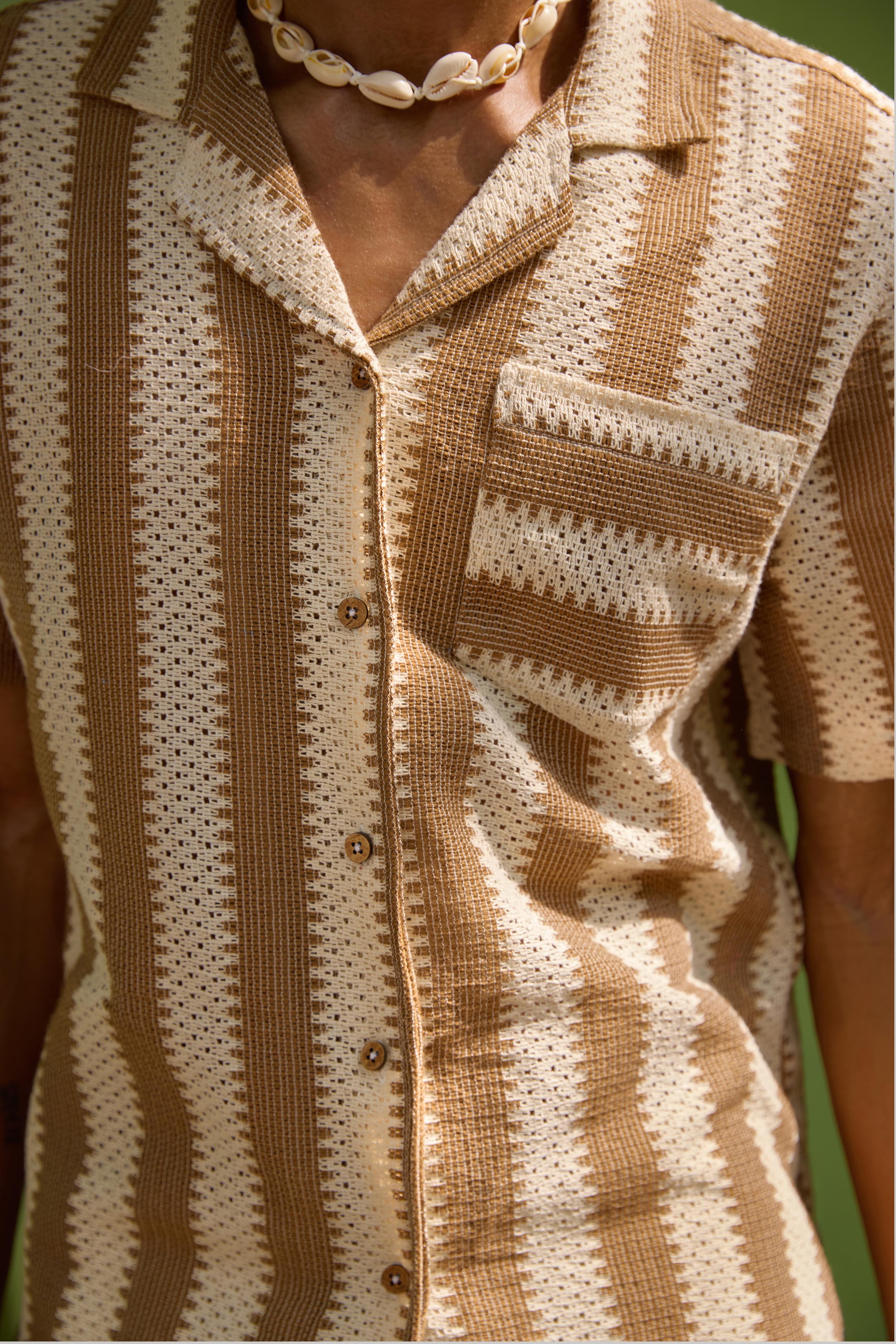 Brown Stripe Half Sleeves Shirt
