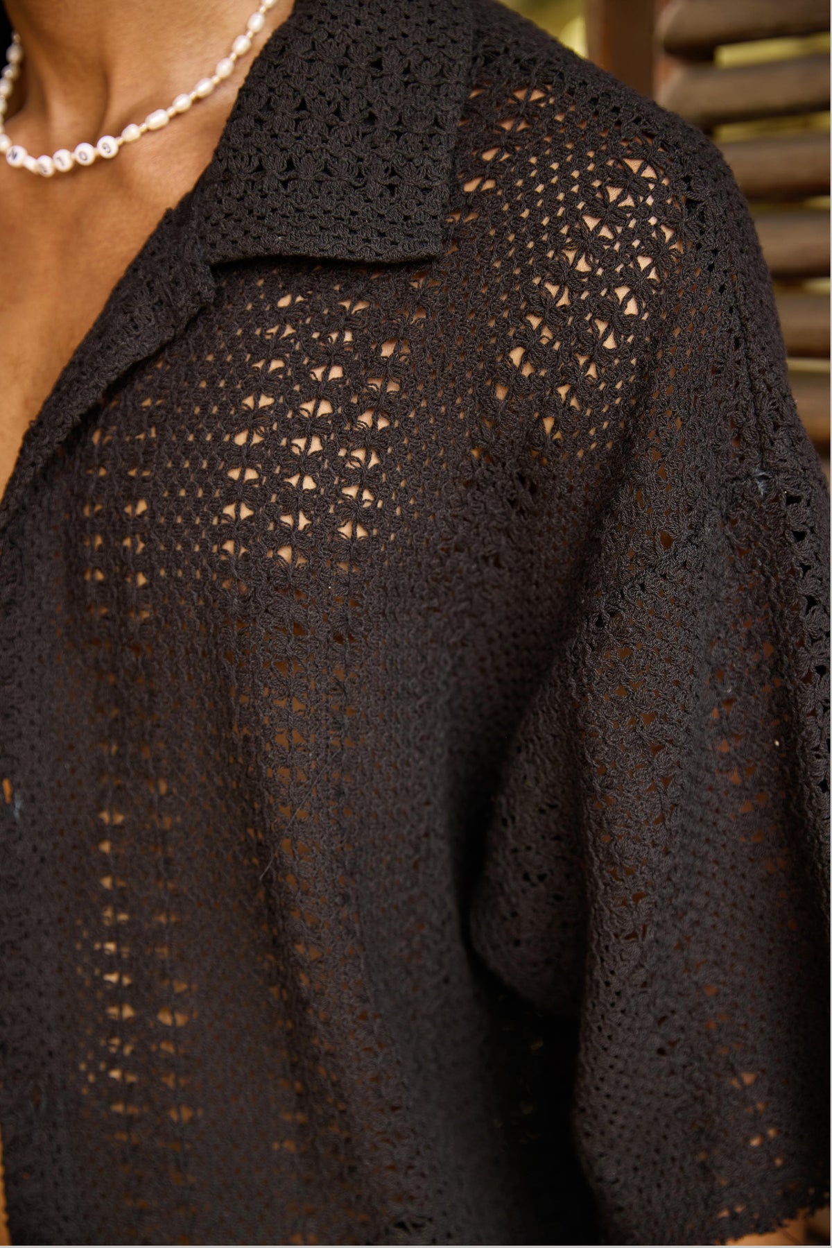 Black Crochet Lace Shirt