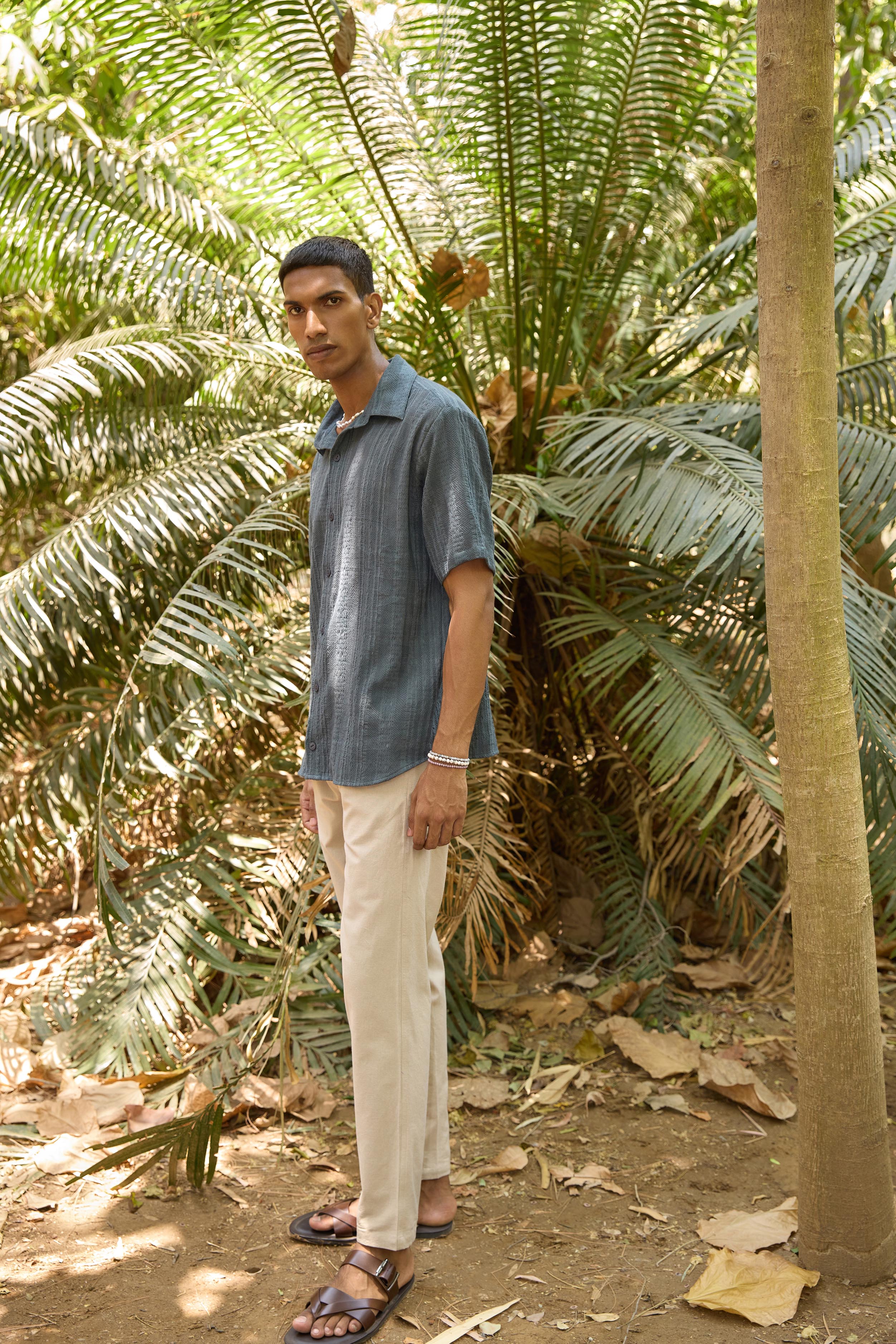 Beige Relaxed Fit Men's Trouser