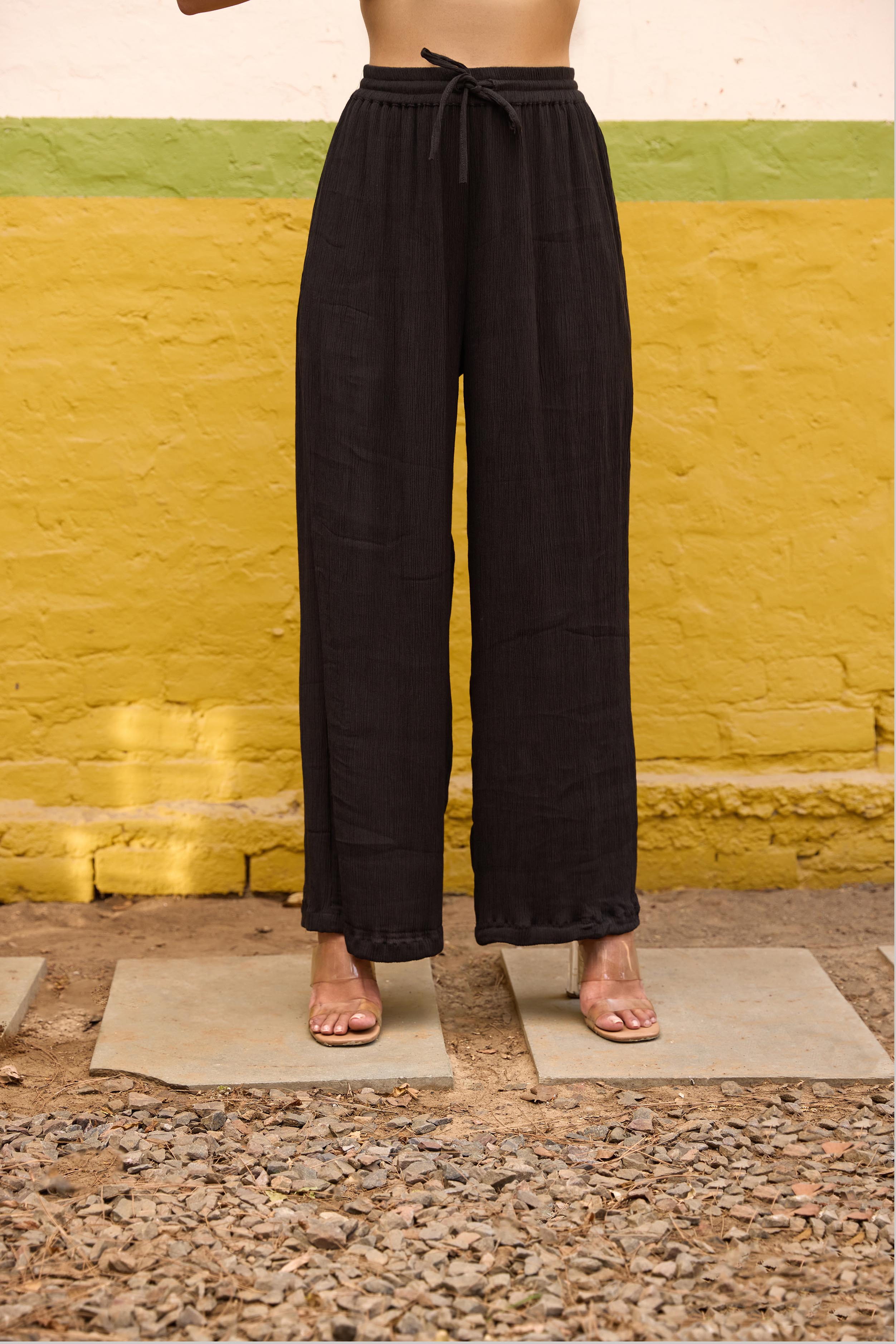 Black Halter Neck Top and Straight Trouser Set