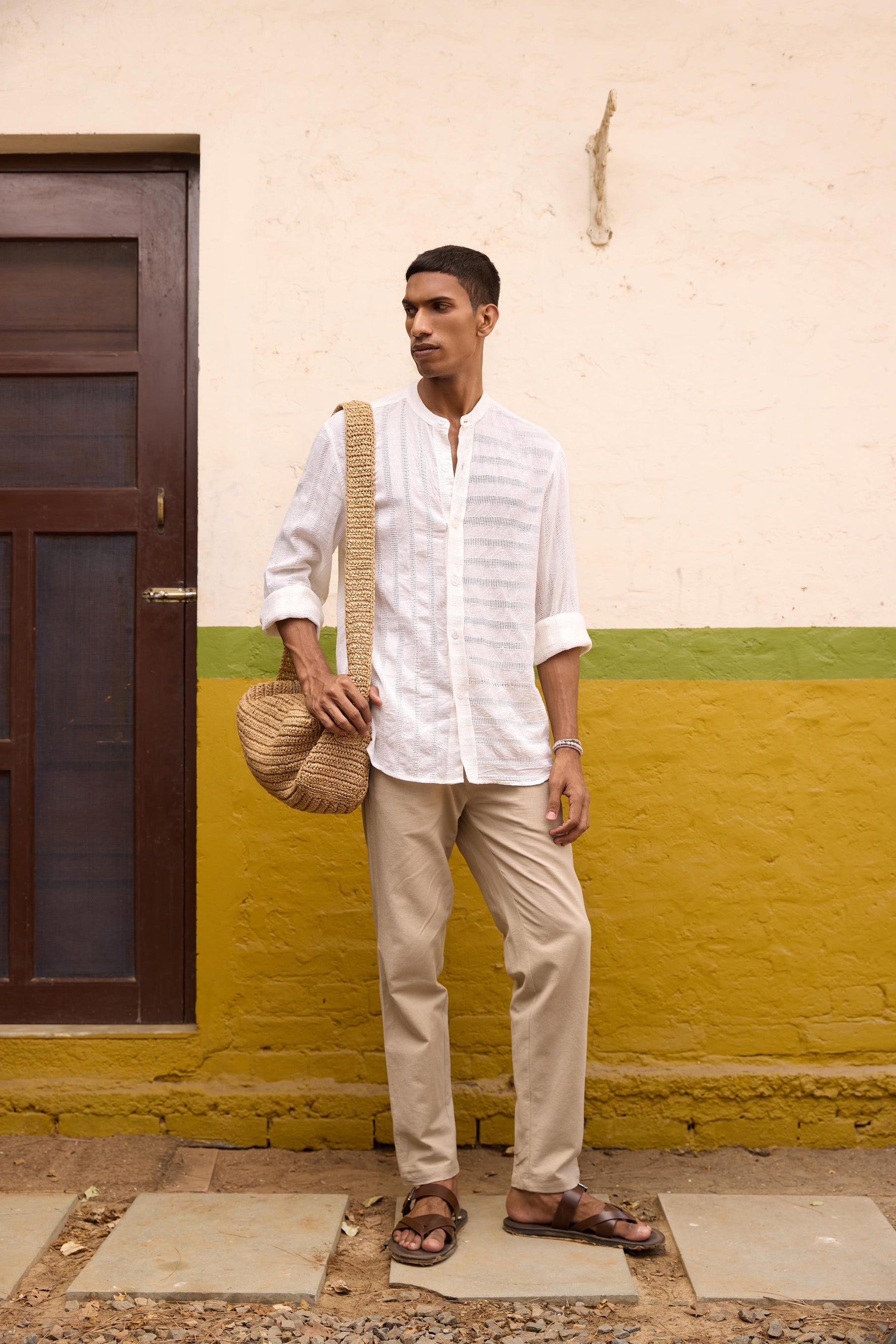 White Band Collar Shirt