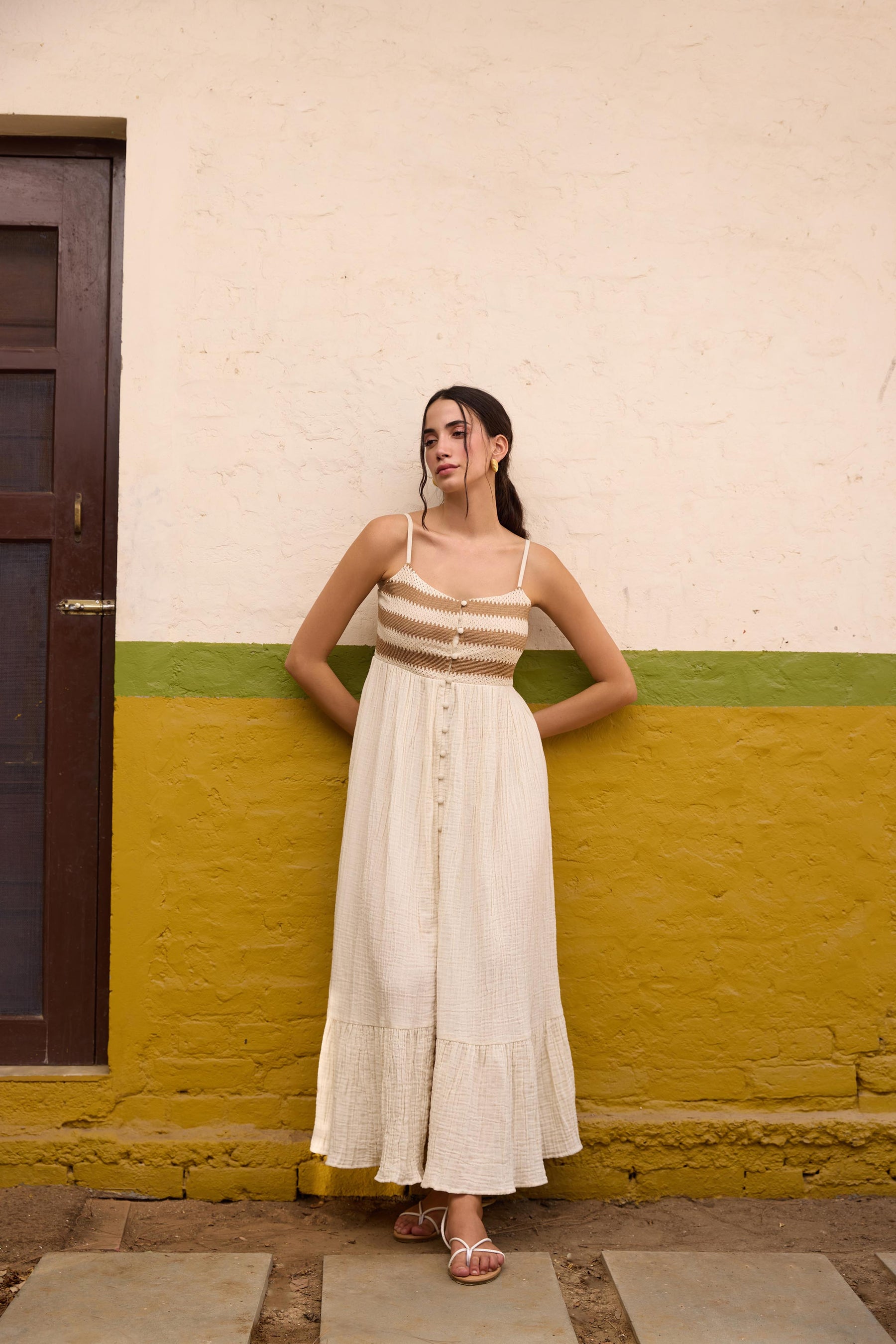 Brown Front Button-Down Maxi Dress