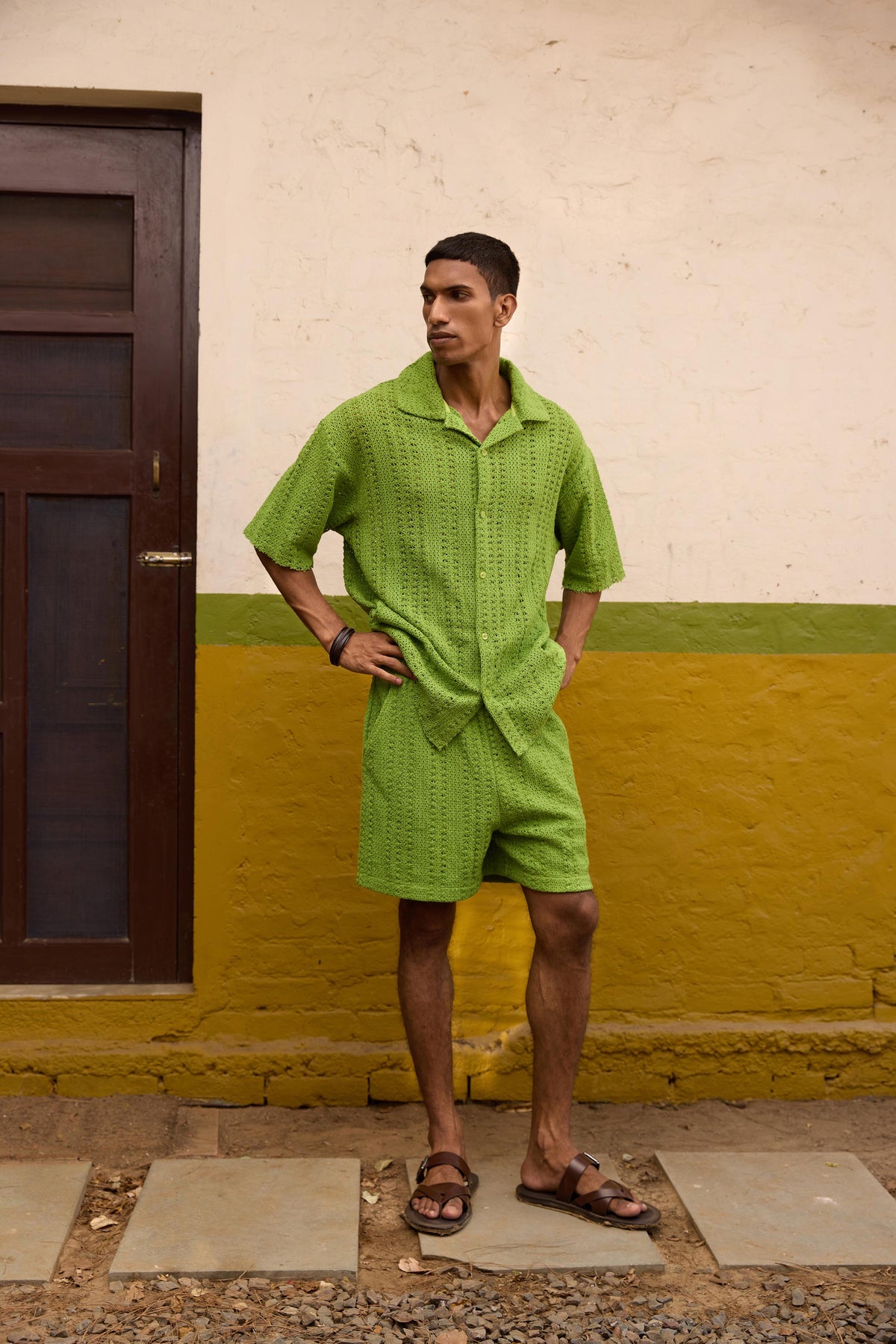 Green Crochet Lace Men's Bermuda Shorts