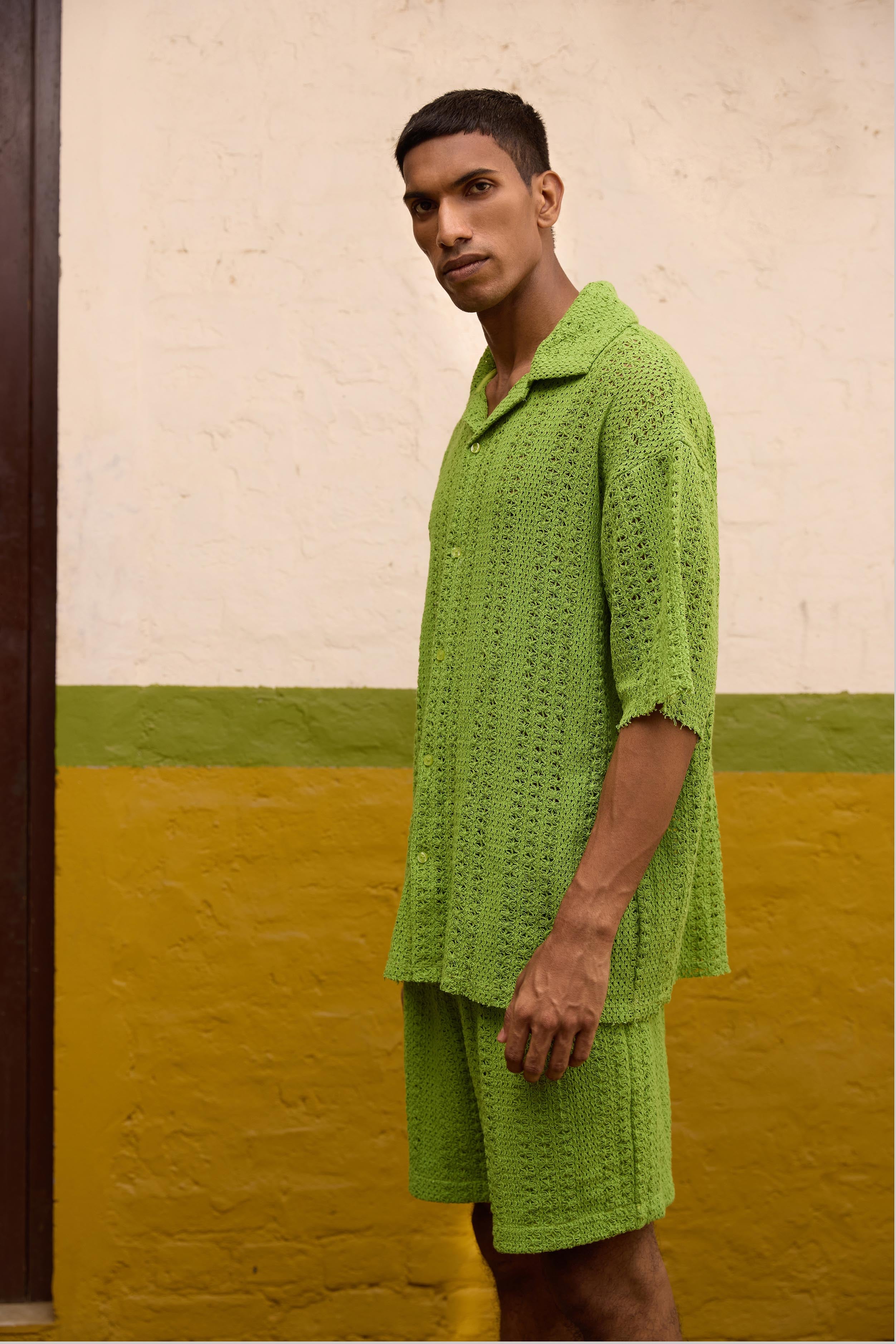 Green Crochet Lace Shirt