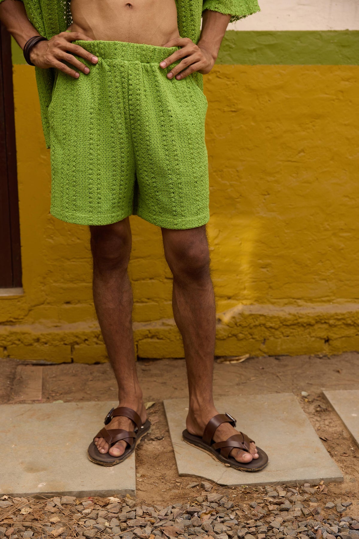 Green Crochet Lace Men's Bermuda Shorts