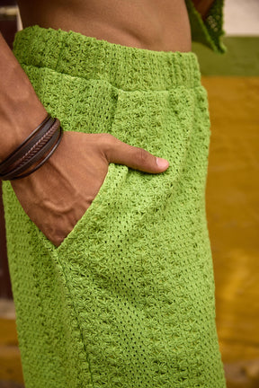 Green Crochet Lace Shirt and Shorts Set