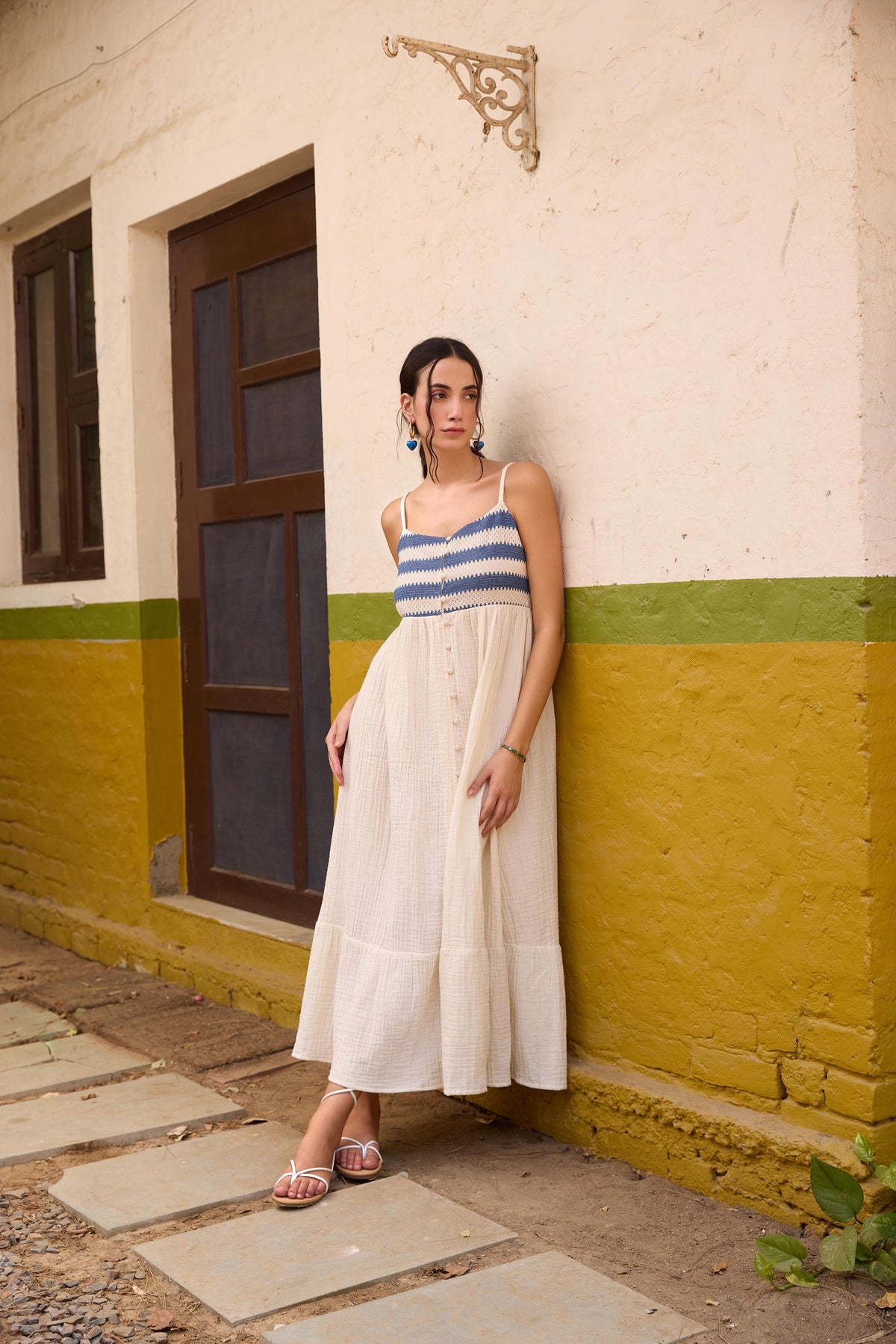 Blue Front Button-Down Maxi Dress
