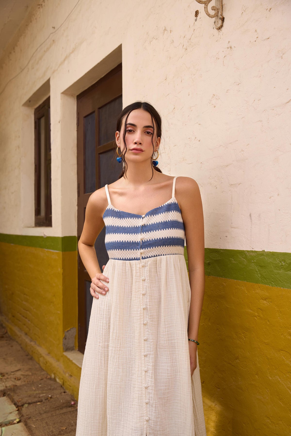 Blue Front Button-Down Maxi Dress