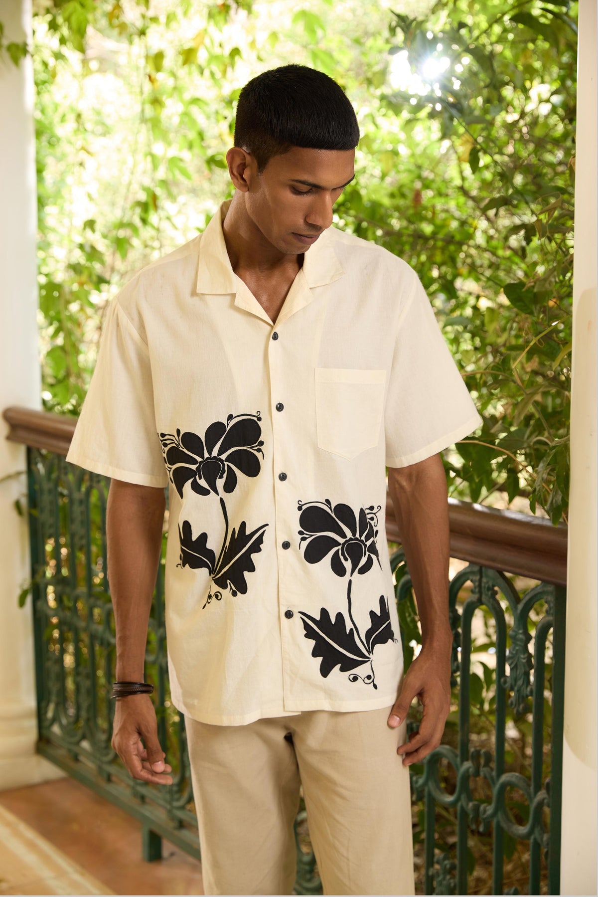 Black Flower Applique Shirt