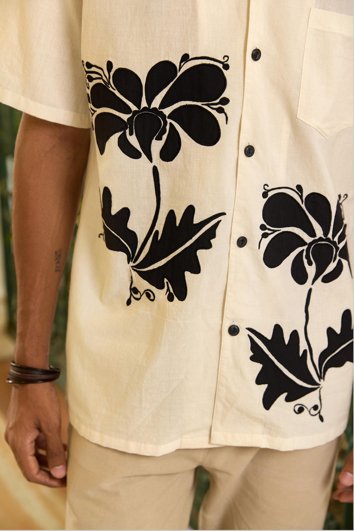 Black Flower Applique Shirt