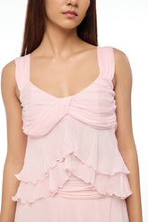 Blush Pink Ruched Ruffle Crop Top
