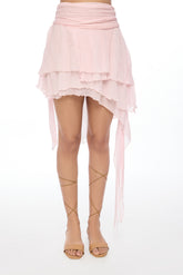 Blush Pink Asymmetrical Ruffle Mini Skirt