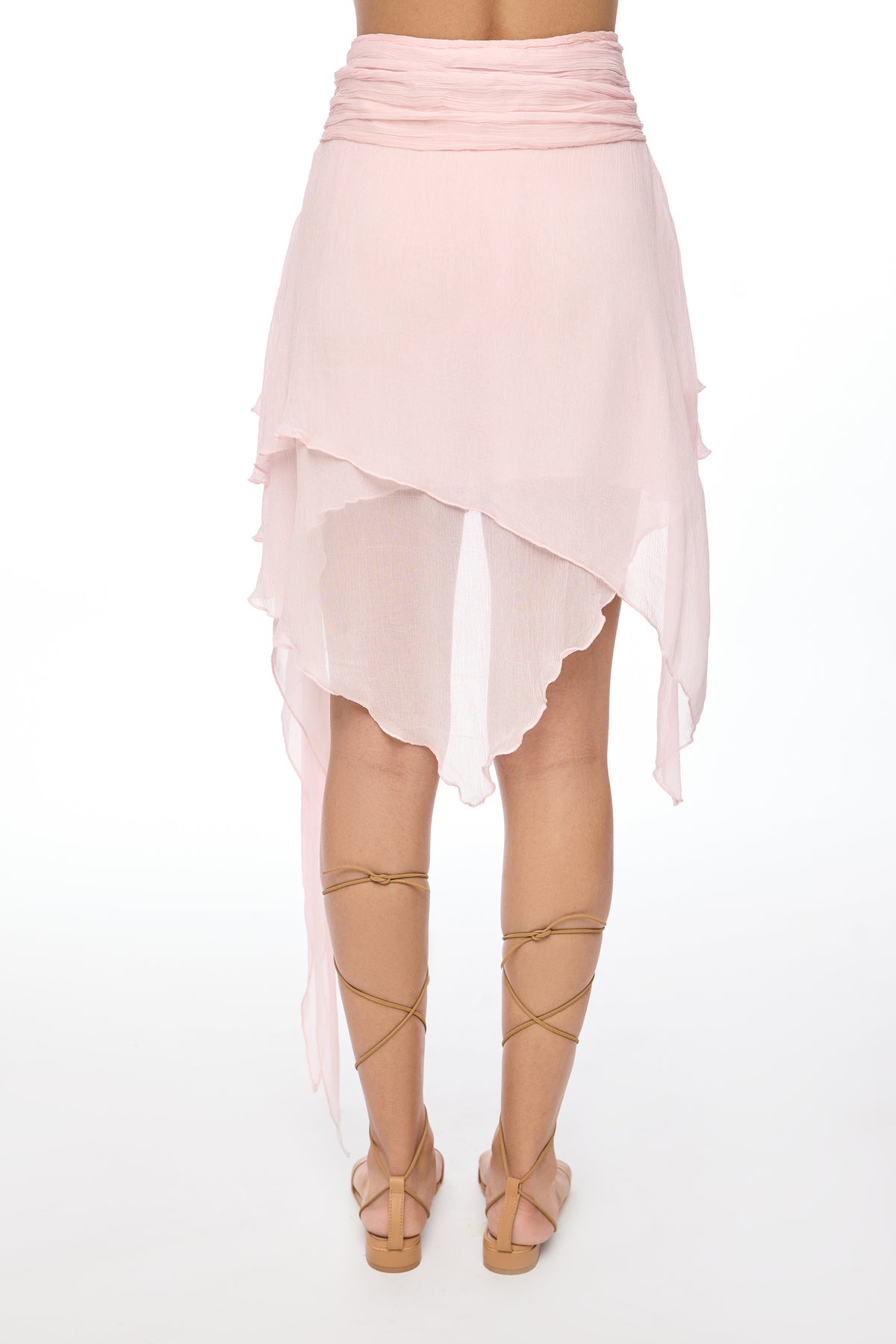 Blush Pink Asymmetrical Ruffle Mini Skirt