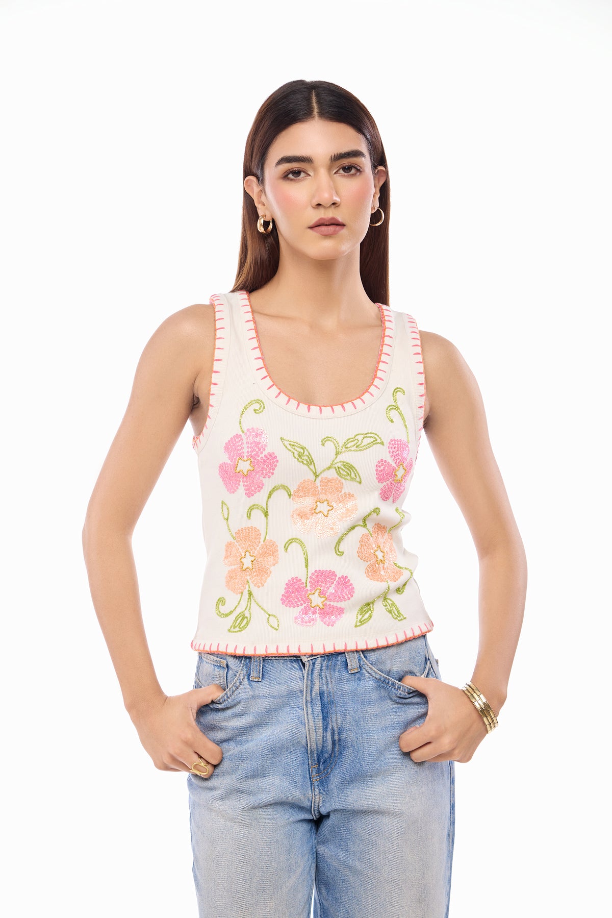 Riviera Bloom Embroidered Tank