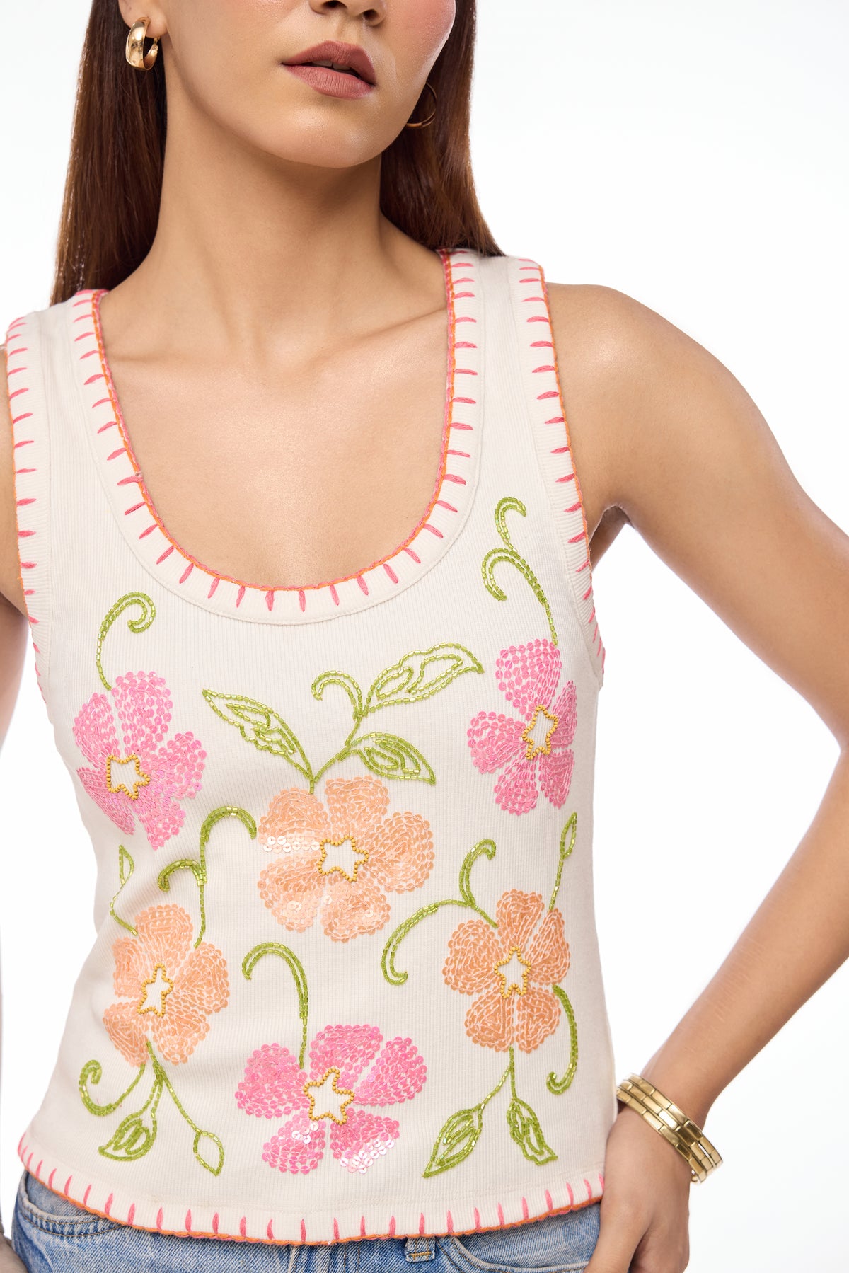 Riviera Bloom Embroidered Tank