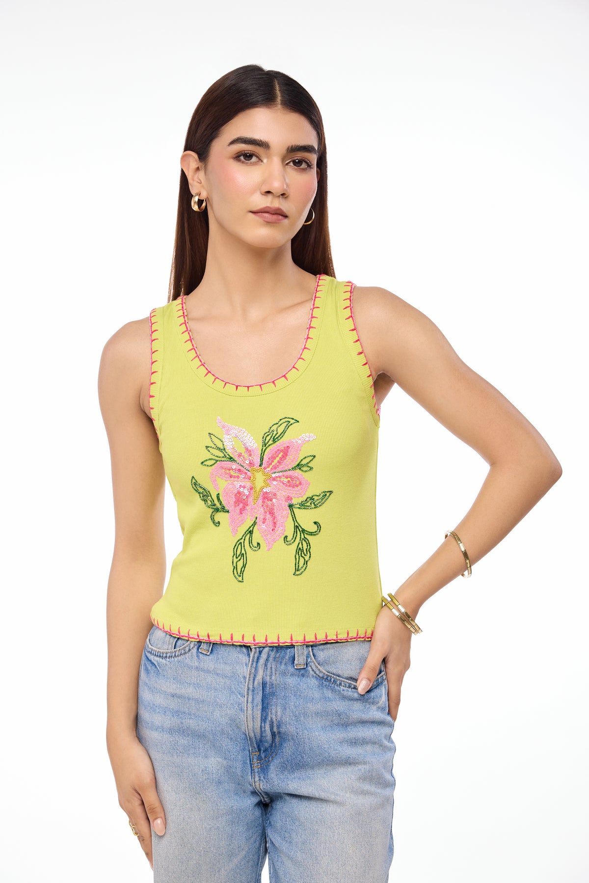 Electric Lily Embroidered Tank