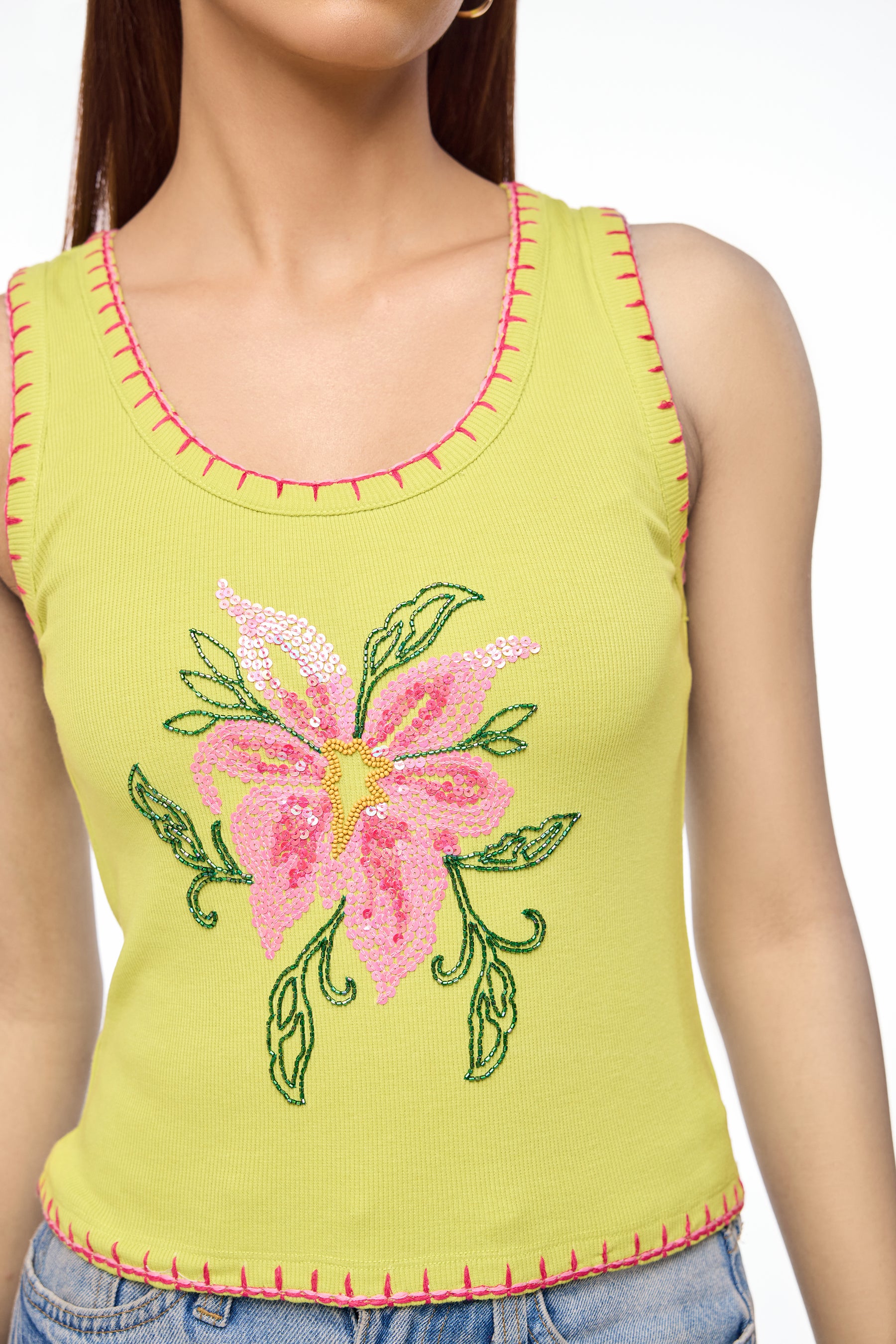Electric Lily Embroidered Tank