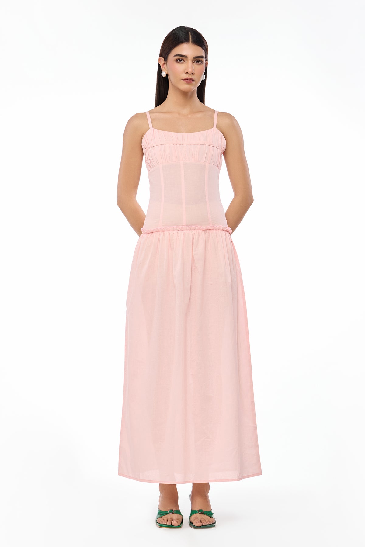 Soft Pink Ruched Bust Maxi Dress