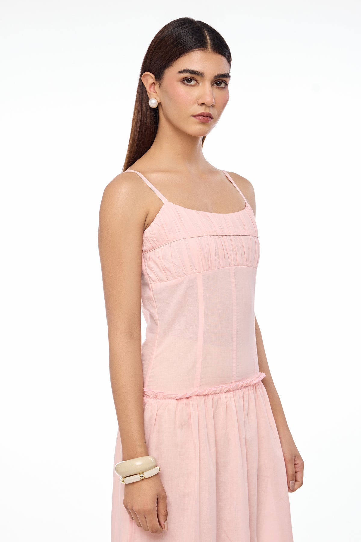 Soft Pink Ruched Bust Maxi Dress